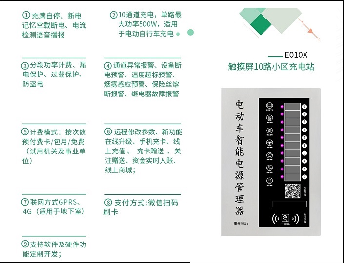 触摸屏小区电动车充电站产品功能